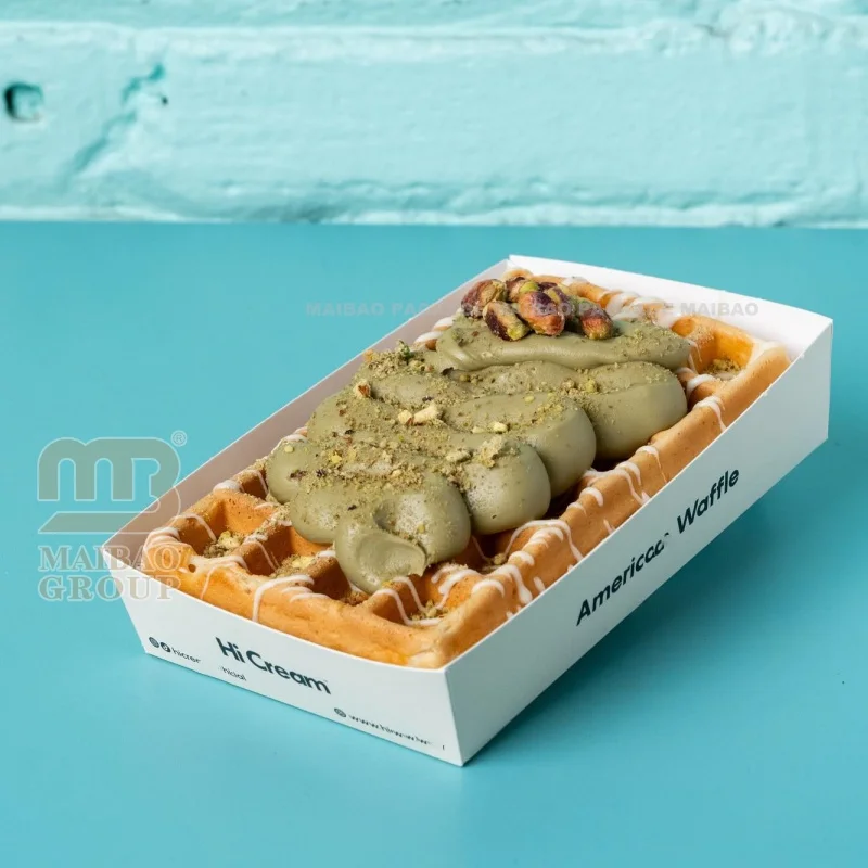 Гуанчжоу Оптовая упаковка Фабрика на вынос Биоразлагаемая картонная бумага Поднос для еды Десертный торт Лолли Вафельные палочки Бумажный лоток