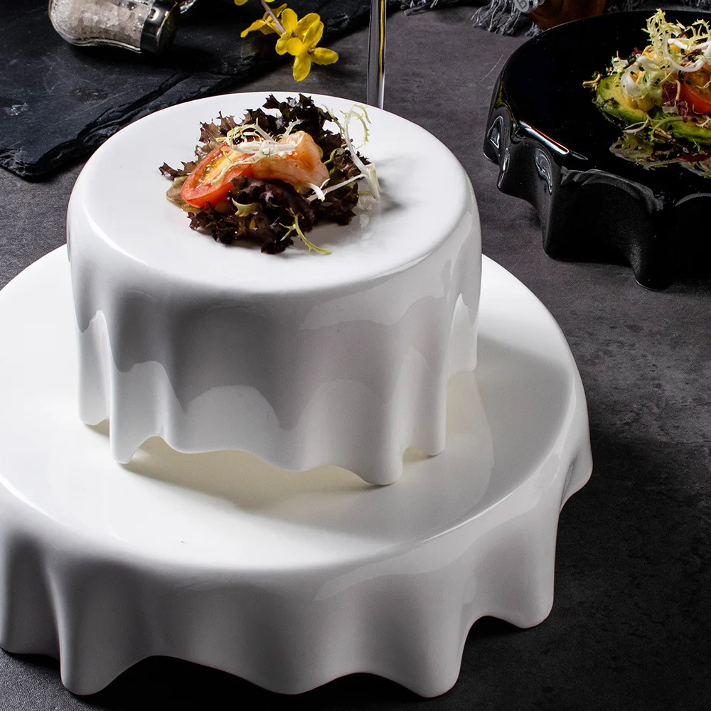 Ceramic Dishes With High Footed Skirt Edge Hotel Restaurant Features Irregular Western Cuisine Plates Sets Dinnerware Luxury