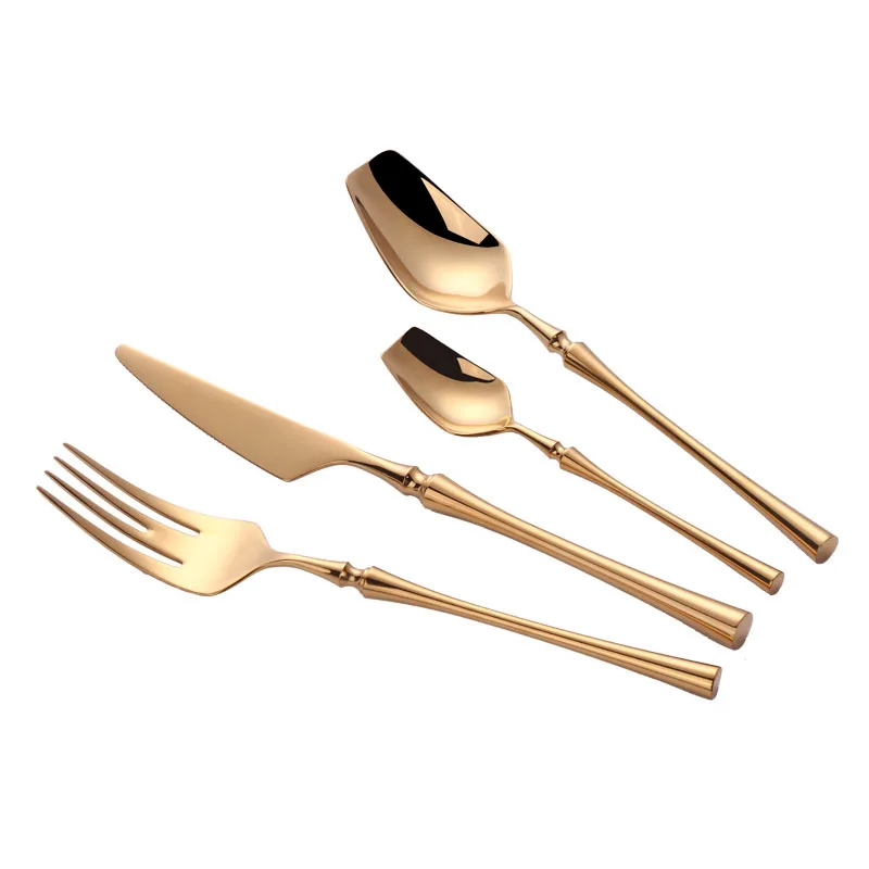 304 Stainless Steel Royal Gold Plated Cutlery Flatware Steak Cutlery Spoon Set 4 in 1 Cutlery Set