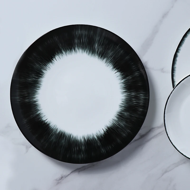 Посуда, набор обеденных тарелок, тарелка из костяного фарфора, новый дизайн, обеденная тарелка, черно-белая посуда из костяного фарфора, столовый сервиз