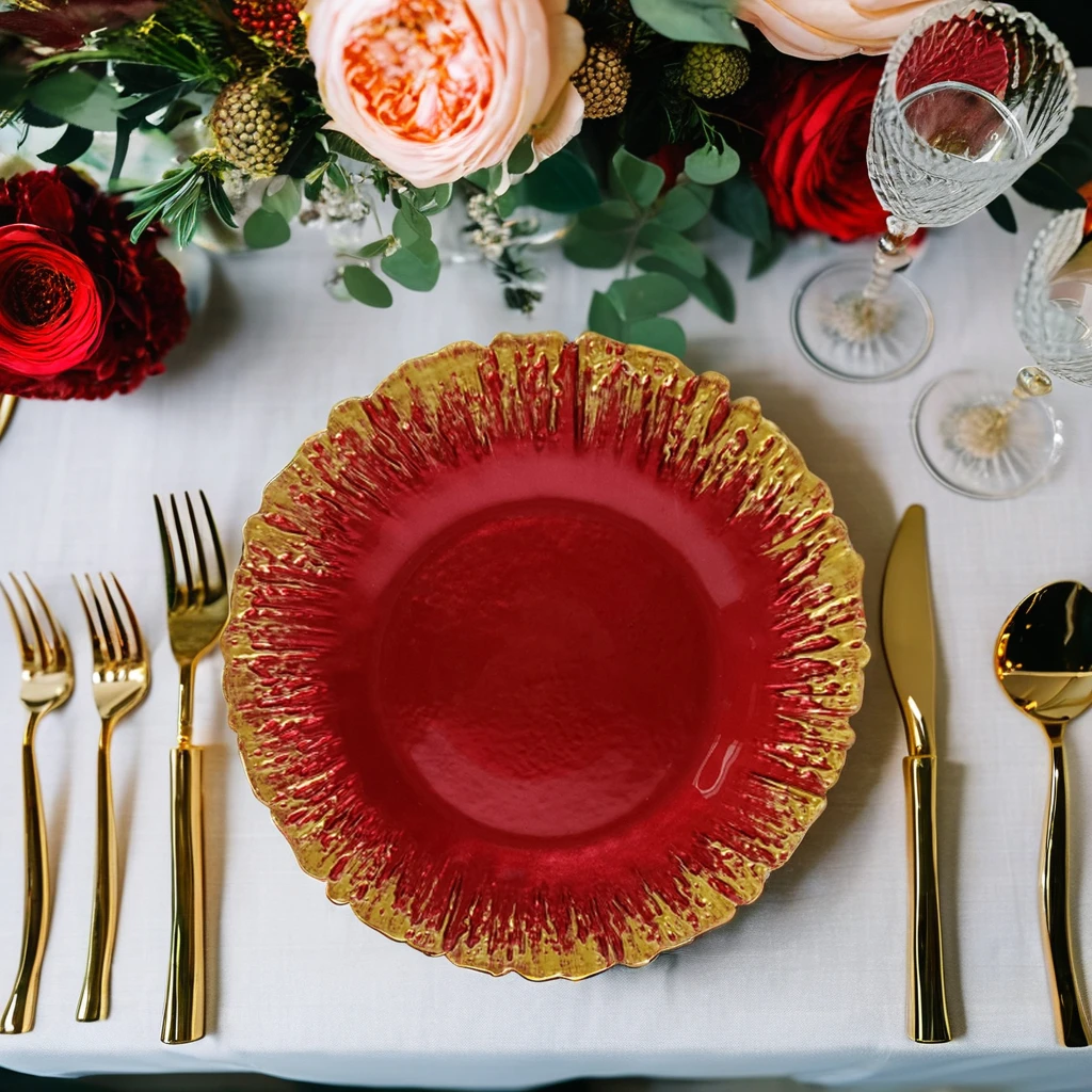 Набор посуды с коралловым узором и стеклянной тарелкой с фруктами в золотой оправе, белый, 3 варианта цвета для домашнего отеля, ресторана, свадебных вечеринок