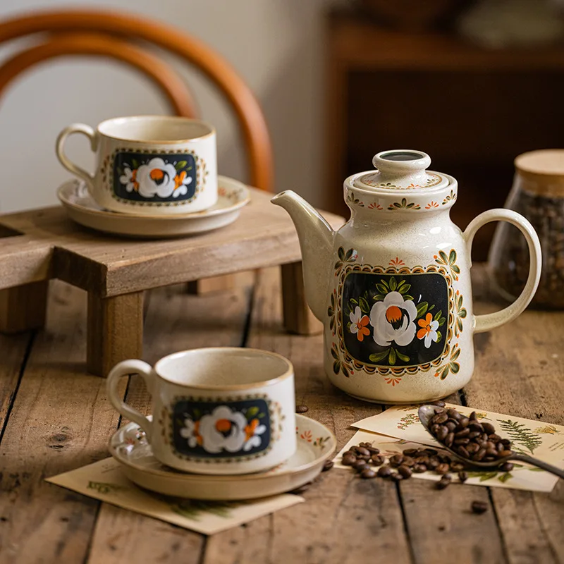 Retro Flowers With Hand Gifts Ceramic Tea Cup Suitable for Home Office Wedding Restaurant Parties and Dessert Decorations