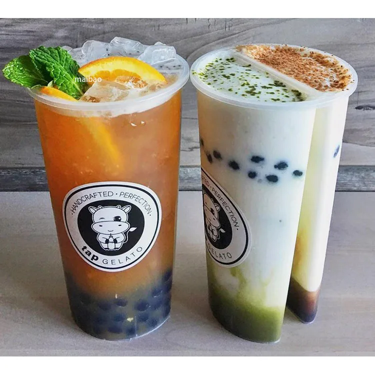 Оптовая продажа, большая одноразовая пластиковая чашка для чая с пузырьковым чаем из ПП ПЭТ для сока на заказ 500 мл 700 мл, разделенная чашка чая Боба с соломенной крышкой