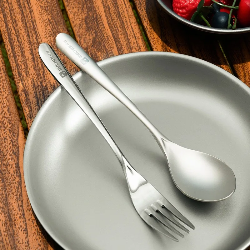 Ложка и вилка с длинной ручкой, столовые приборы из чистого титана, портативный набор вилок для салата, набор столовых приборов для кемпинга, путешествий, выхода на улицу
