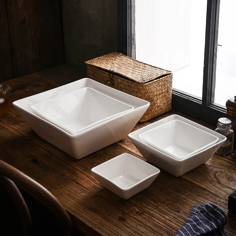 Роскошная белая фарфоровая круглая квадратная чаша для свадебной посуды и сервировочной посуды в ресторане