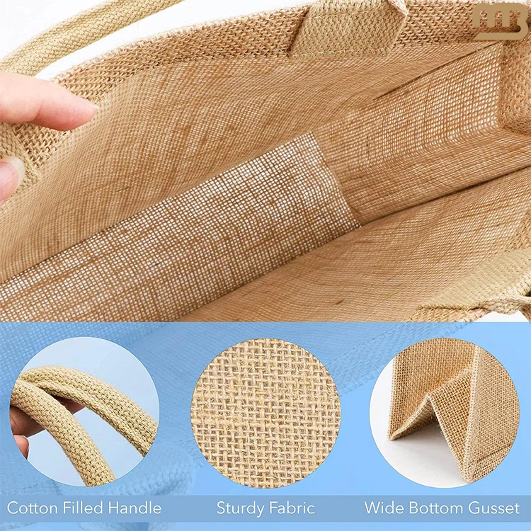 Экологичная водонепроницаемая джутовая сумка с логотипом, многоразовые сумки из мешковины с ручками, льняная пляжная холщовая сумка для покупок на свадьбу