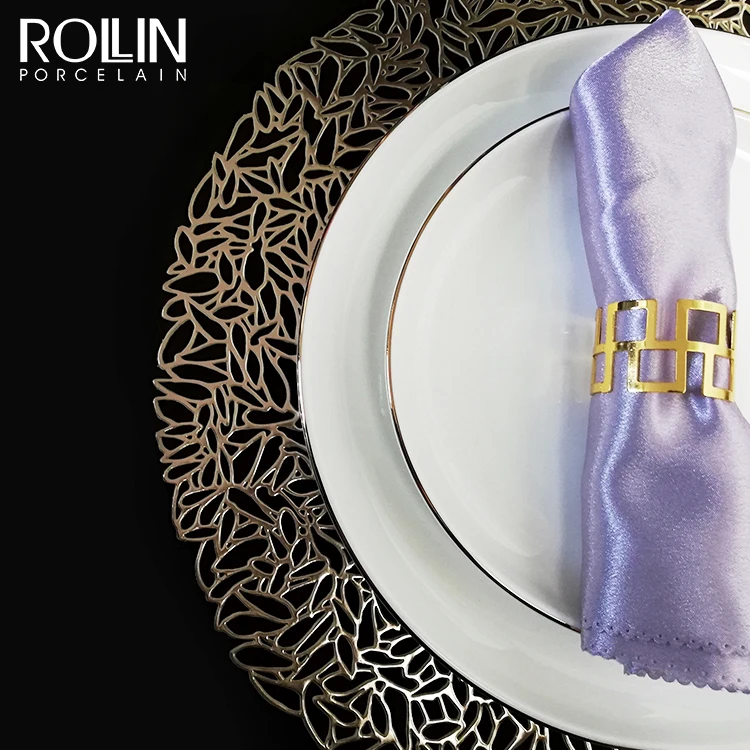 Белая тарелка, фарфоровая золотая оправа, белая обеденная тарелка, керамический набор столовой посуды для ресторана
