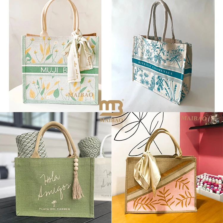Высококачественные многоразовые маленькие джутовые сумки оптом, роскошные экологически чистые тканевые сумки с принтом, сувенир, свадебный подарок, джутовая сумка