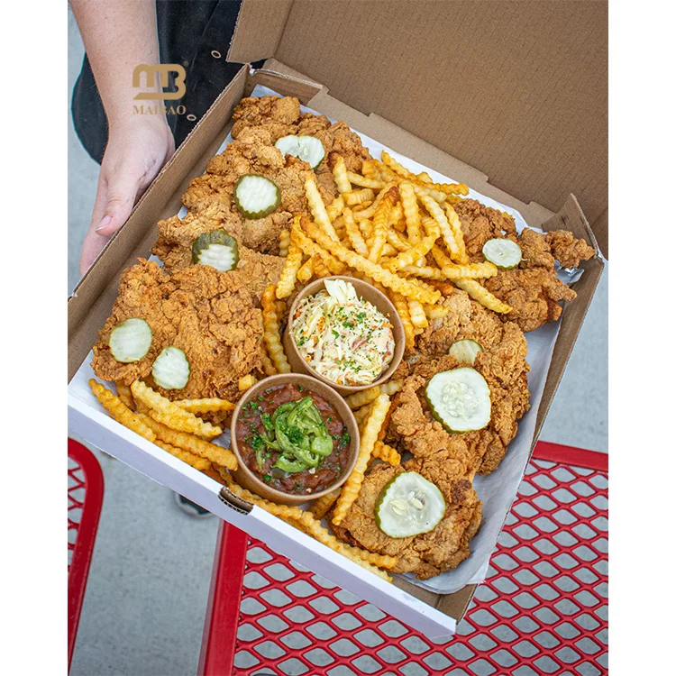 Коробки для пиццы на заказ с логотипом. Контейнеры для жареной курицы на вынос. Одноразовая еда. Одноразовая коробка для ланча с курицей и гамбургером.