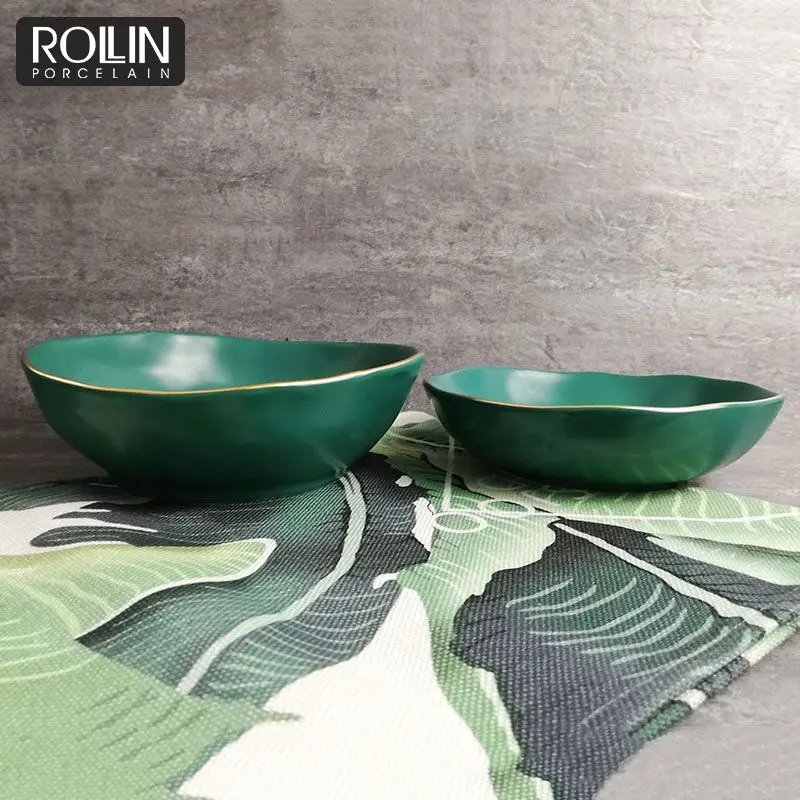 Оптовая продажа фарфоровой суповой миски зеленого цвета керамической миски для лапши или салата