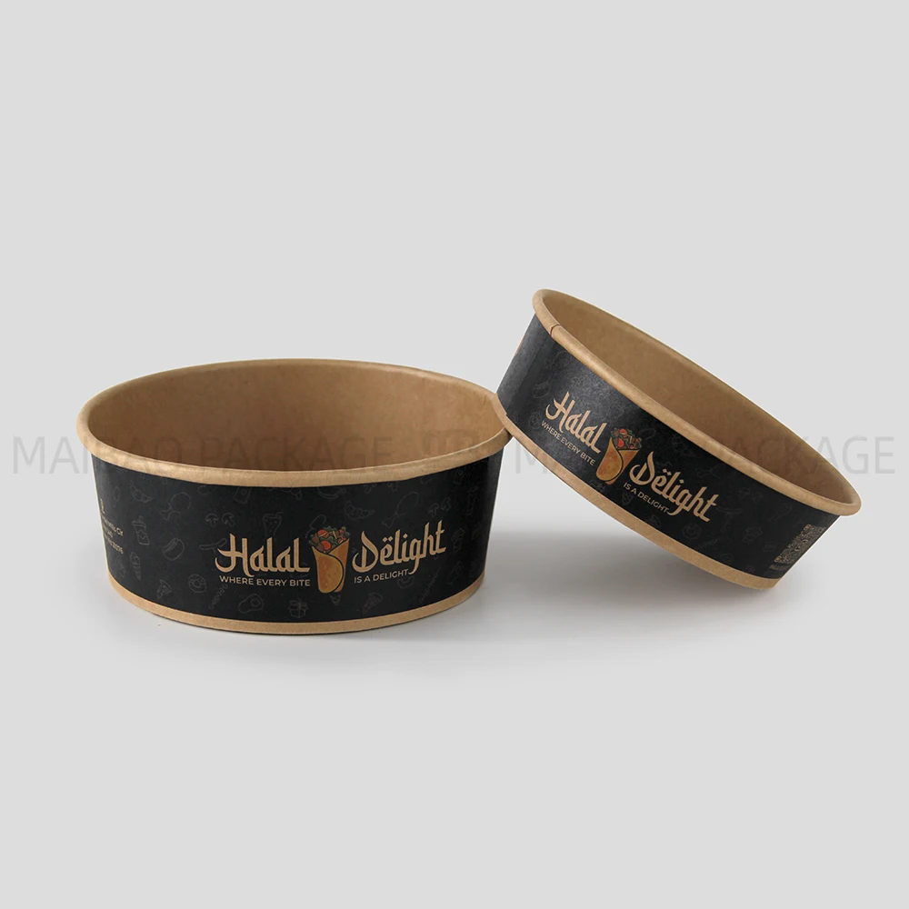 Ресторан Контейнер на вынос Одноразовая коробка из крафт-бумаги Упаковка Миска для еды Пользовательский логотип Коричневые белые бумажные салатники Кейтеринг