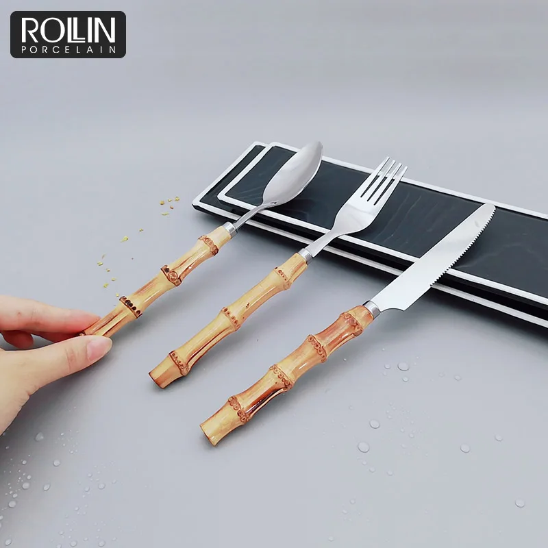 Набор столовых приборов в индивидуальной коробке, набор чайных ложек и вилок, набор столовых приборов из нержавеющей стали и бамбука для ресторанов, отелей