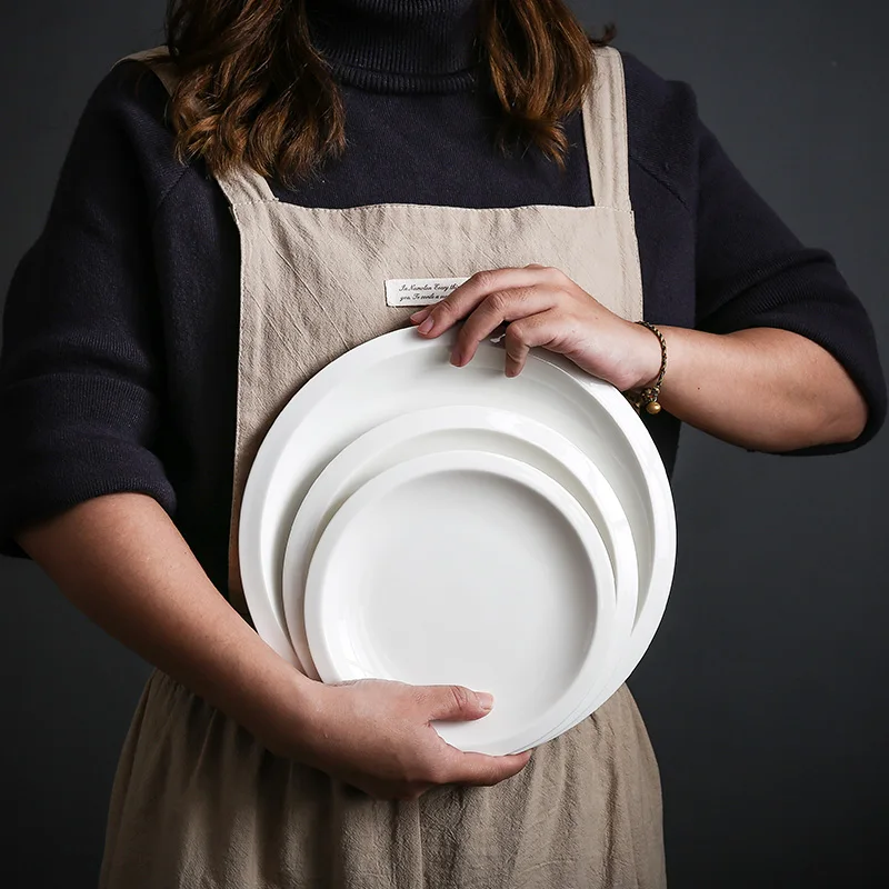 Роскошная белая фарфоровая тарелка с рифленым краем, декоративная посуда для свадьбы и сервировки в отеле