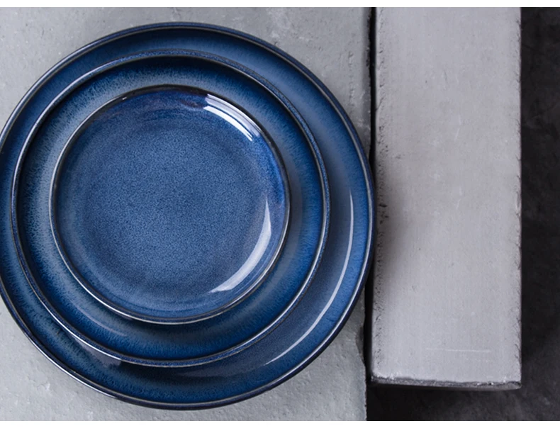 Modern Ceramic Steak Pasta Salad Porcelain Plate Blue Serving Dish for Home Wedding & Dinner Wholesale Selling