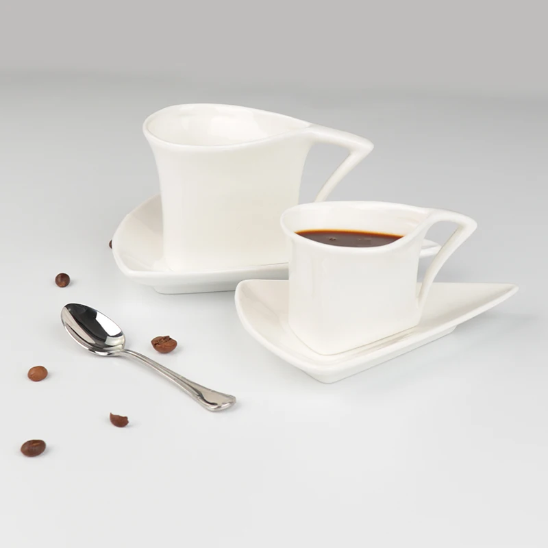 Белая кофейная чашка и блюдца, керамический фарфоровый набор чайных чашек, фарфоровый керамический набор чашек