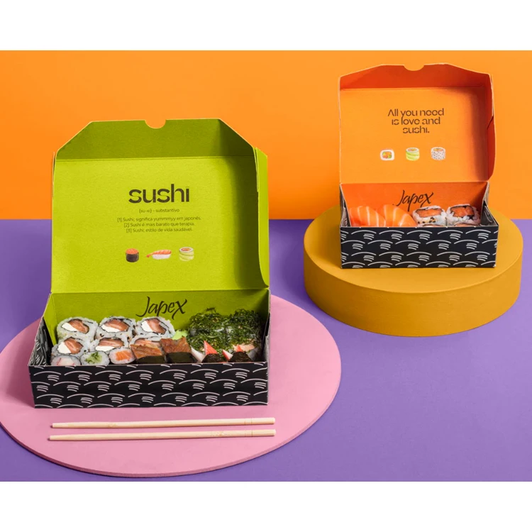 Экологичная биоразлагаемая одноразовая крафт-бумага с печатью логотипа по индивидуальному заказу, упаковка для доставки еды, упаковка для суши, коробка на вынос