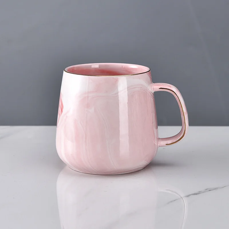 Customizable Logo Modern Style Luxury Coffee Cup for Mugs Set Gray Pink Marbled Royal Reusable Durable Porcelain Palace Style