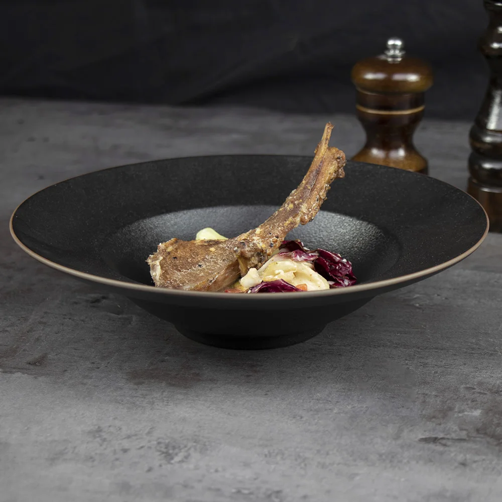 Керамический поставщик оптом Черная керамическая посуда Суповая тарелка Гостеприимство Керамические сервировочные тарелки