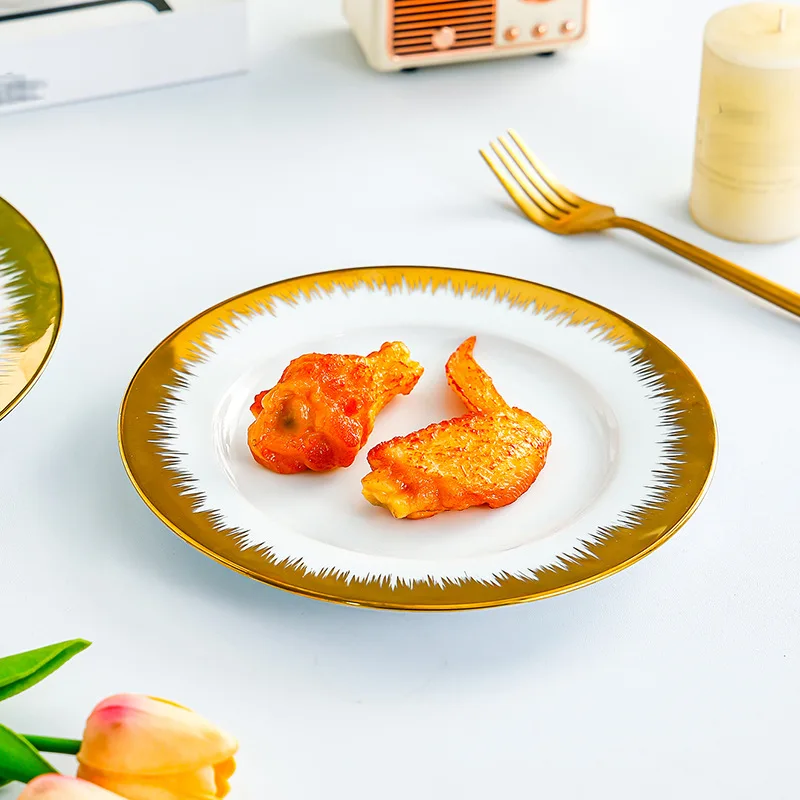 Ceramic Dishes Simple and Luxurious Round Dish With Thickened Large Medium and Small  Plates Gilded Edge Tableware for Wedding