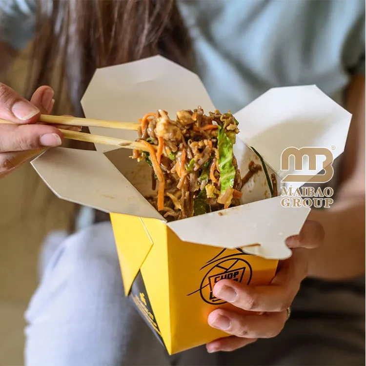 Пользовательская печать на 16 унций одноразовая вынос упаковочная упаковка для лапши коробки донор Kebab Упаковка еды Круфт -бумага китайская коробка с лапшой