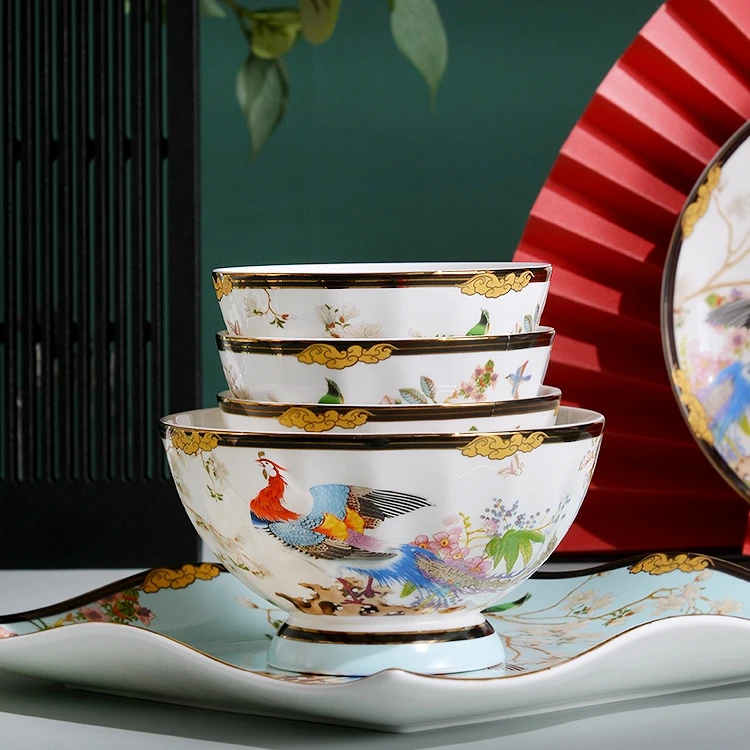 72PCS Luxury Tableware Set Ceramic Plates Wholesale Wedding Dinnerware Chinese Style Home & Kitchen Dinnerware Sets