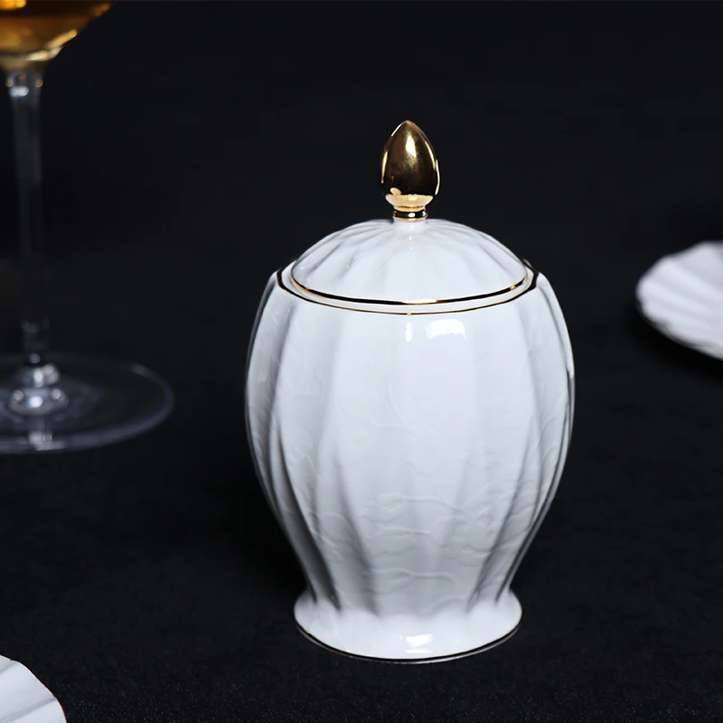 Сахарница из костяного фарфора Сахарница из тонкого костяного фарфора с крышкой Высококачественная сахарница