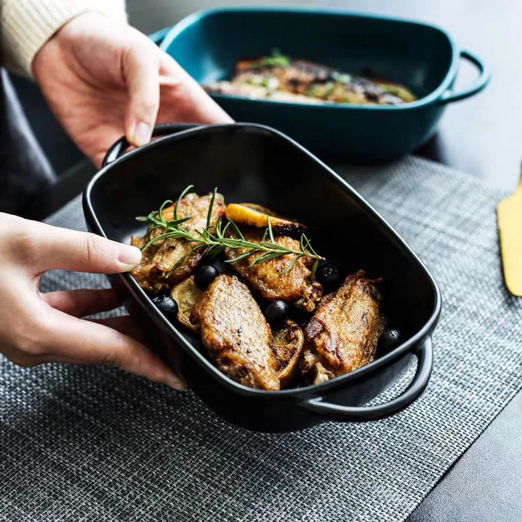 Прямоугольная форма для выпечки в микроволновой печи, керамический обеденный набор, скандинавская форма для выпечки, фарфоровая форма для выпечки с ручкой, форма для выпечки