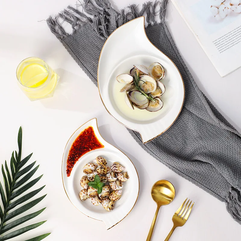 Creative White Ceramic Tableware for Restaurants Household Dish Fruit Pasta-Solid Pattern Porcelain Hotel Tableware Western Food