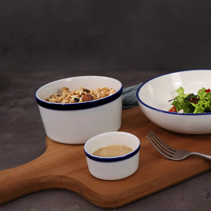 Скандинавские белые и синие миски для лапши Керамические салатники рамэн Большая миска для макарон для шведского стола в отеле