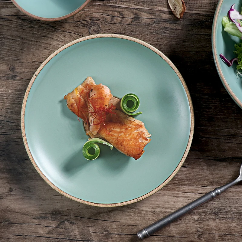 Керамический набор столовой посуды, матовый зеленый, роскошные наборы столовой посуды, красочный набор керамических обеденных тарелок для ресторана