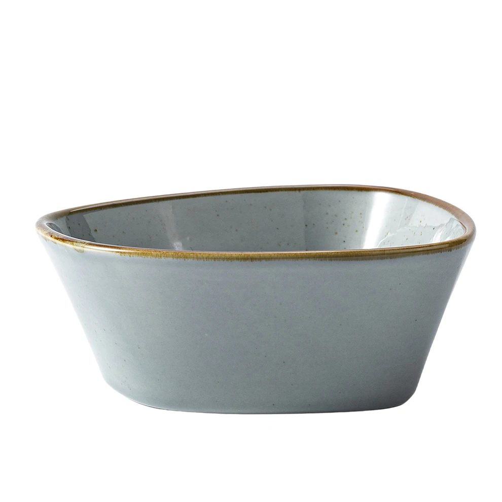 Высококачественный серый керамический набор столовой посуды с коричневыми краями для свадебной посуды и изысканной кухни