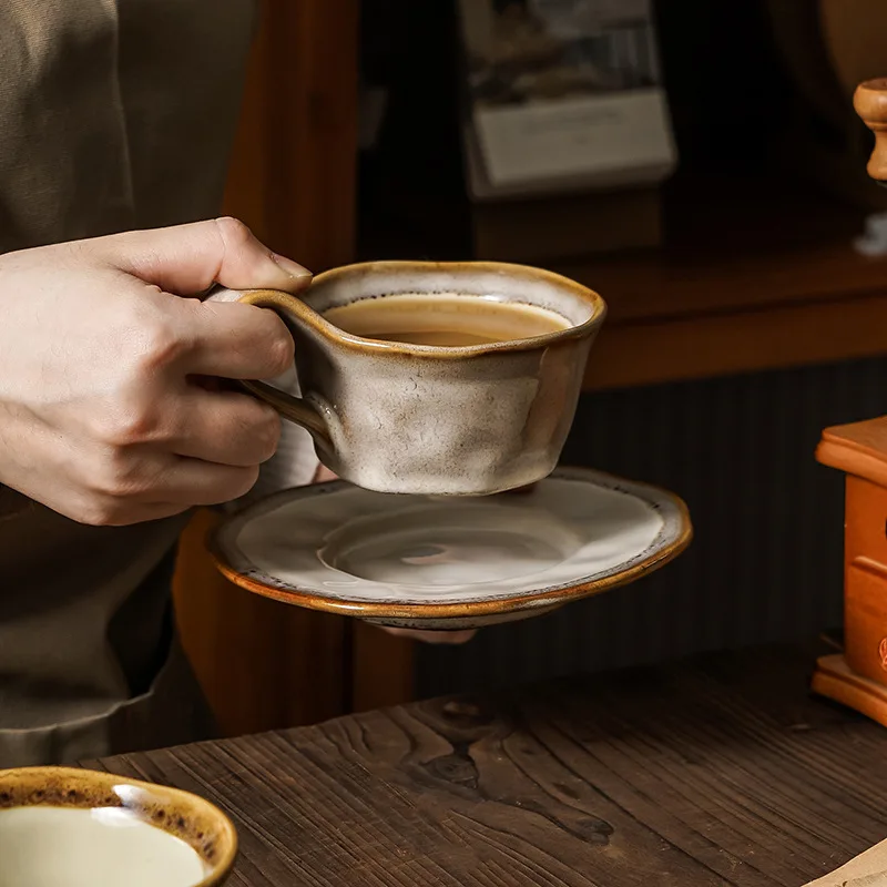 Древняя фарфоровая чашка для кафе, 160 мл, керамическая глина ручной работы, керамическая глазурь, кофейная, чайная кружка, набор чашек и блюдцев, оптовая продажа