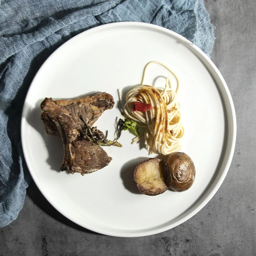 10-дюймовая круглая устойчивая к ножам керамическая тарелка по индивидуальному заказу, белые тарелки для шведского стола, десертов, кейтеринга, керамическая тарелка для ресторана