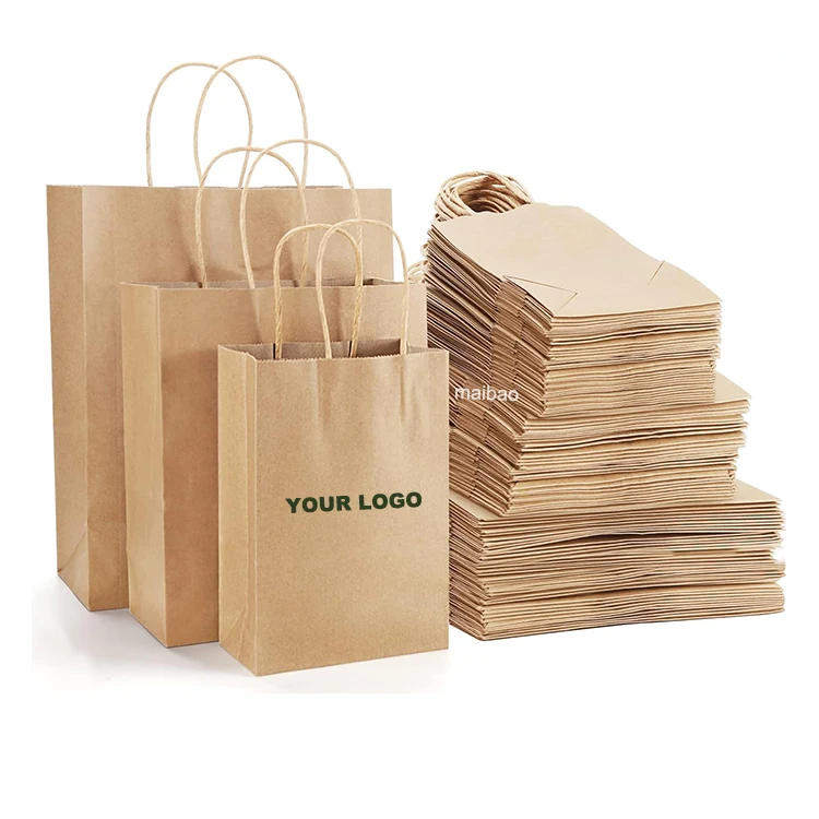 Изготовленный на заказ высококачественный бумажный пакет Белый Коричневый бумажный пакет из крафт-бумаги для ювелирных изделий с ручкой из переработанного экологически чистого бумажного пакета для покупок с логотипом