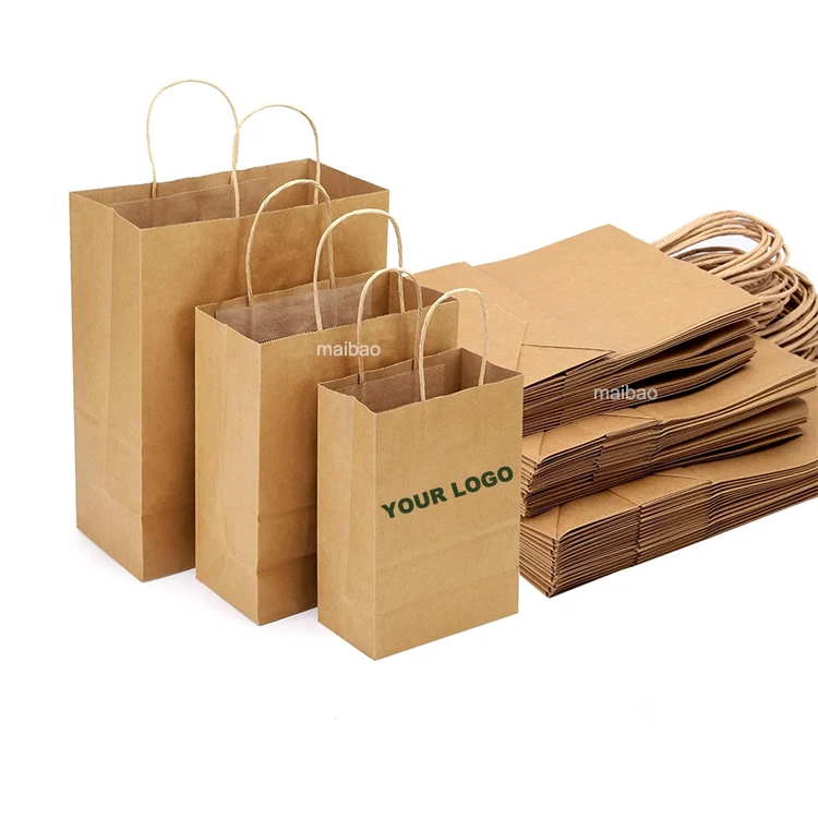 Изготовленный на заказ высококачественный бумажный пакет Белый Коричневый бумажный пакет из крафт-бумаги для ювелирных изделий с ручкой из переработанного экологически чистого бумажного пакета для покупок с логотипом