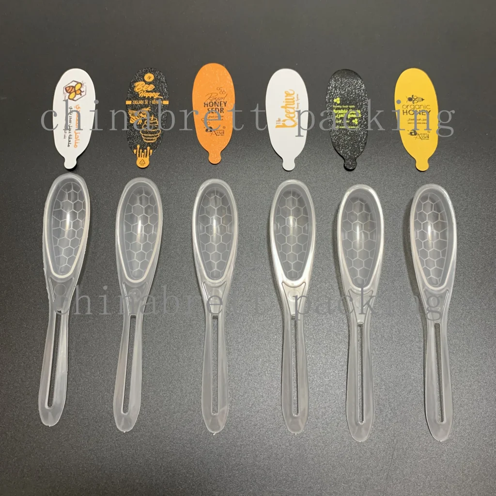 Горячий продавать 7 г одноразовый пластиковый стаканчик прозрачная медовая ложка с фольгой и обертками
