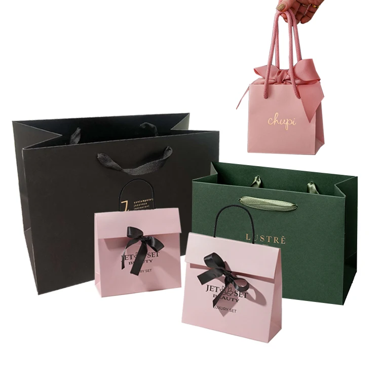 Матовый черный розовый с принтом на заказ, роскошный бутик ювелирных изделий, упаковка для покупок, розничная торговля, картонная бумага с широким дном, европейский подарочный пакет