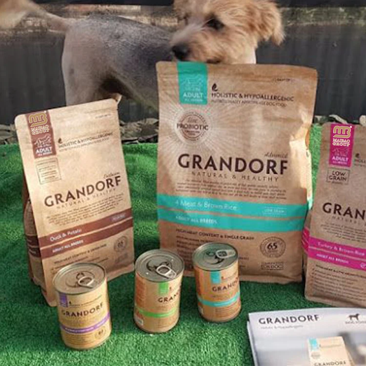 Экологичная переработанная крафт-бумага Мешок для корма для собак и кошек на заказ Мешки для корма по 100 фунтов Упаковка для пищевых продуктов с плоским дном Корм для собак Мешки по 20 кг