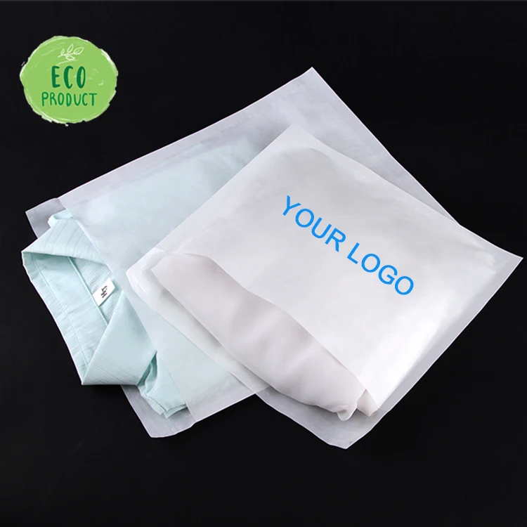 Перерабатываемые биоразлагаемые упаковочные пакеты для футболок для доставки на заказ с глянцевой поверхностью из пергамина для одежды, упаковочная сумка для футболок