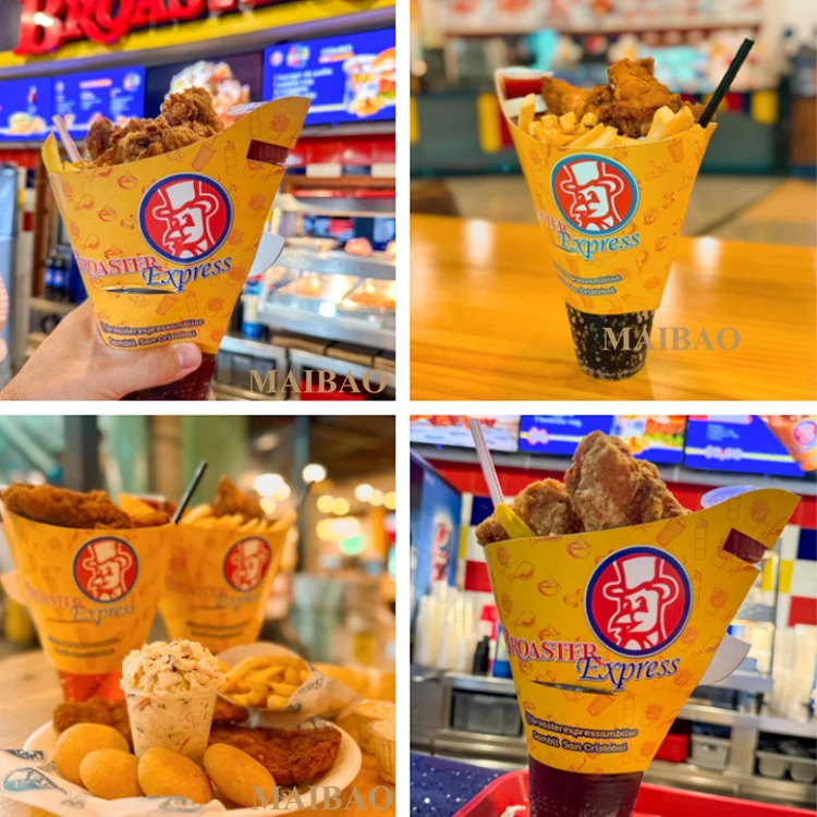 Одноразовые чашки 2 в 1 для напитков и закусок, разделитель для картофеля фри, жареной курицы, бумажный конус, чашка для сока, контейнер для еды, чашка с соломинкой