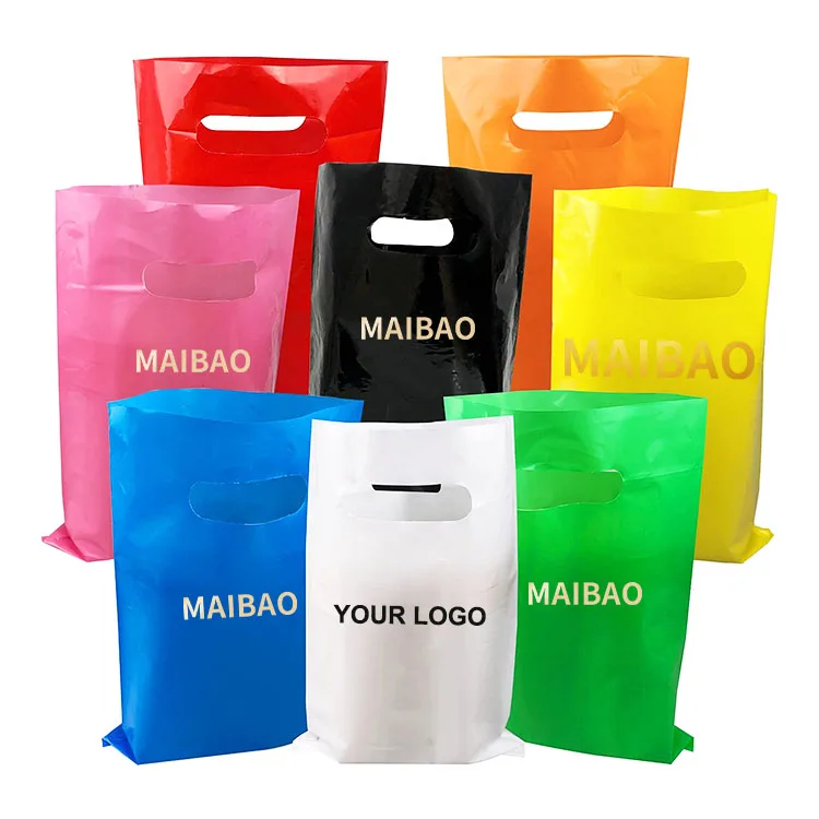 Изготовленный на заказ синий пластиковый пакет с логотипом для одежды, высеченная ручка, экологически чистые сумки для покупок, пластиковая сумка для подарочной упаковки «Спасибо»