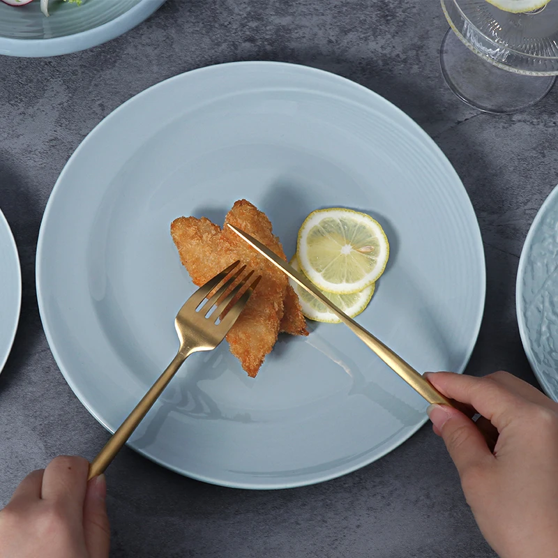 Роскошный обеденный набор для столовой посуды в отеле, круглый синий фарфоровый набор для отеля