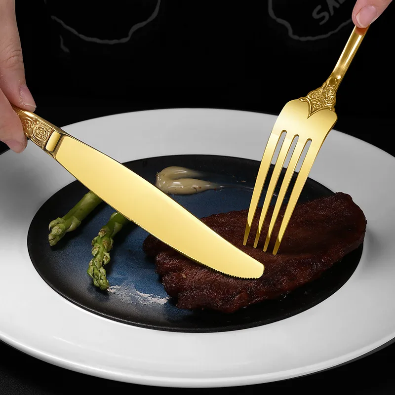 Набор столовых приборов в стиле барокко, роскошная серебряная вилка, нож, ложка, свадебная посуда, ресторан, нержавеющая сталь