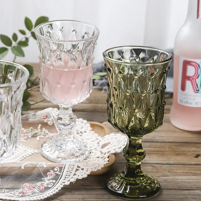 Винтажный тисненый прозрачный хрустальный бокал для воды, стеклянный бокал для красного вина, прессованный бокал, свадебное украшение, стеклянная посуда для напитков
