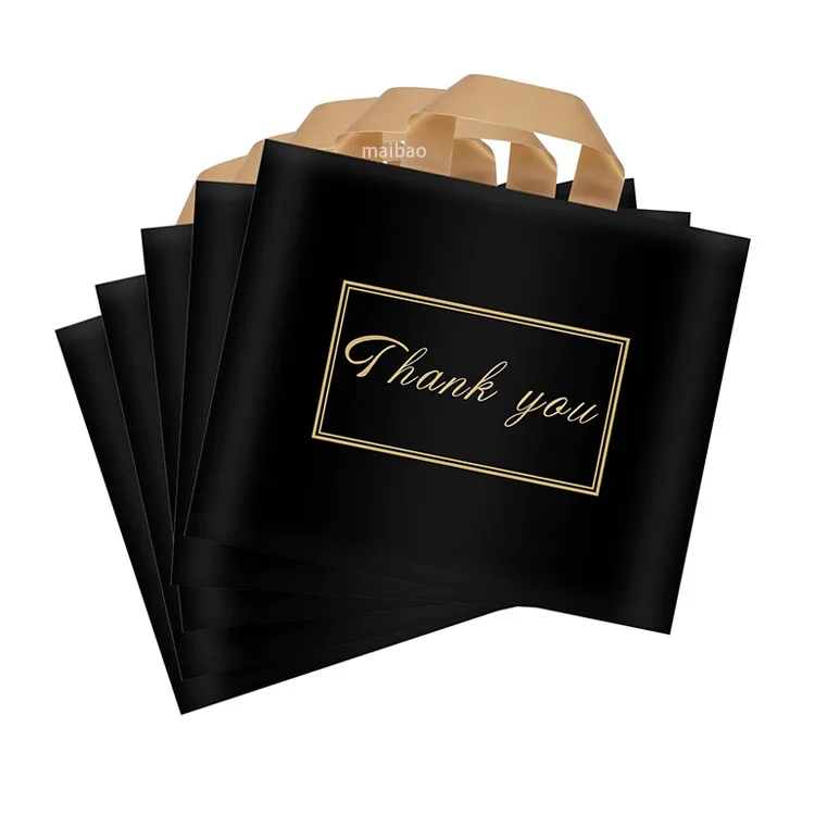 Изготовленная на заказ многоразовая пластиковая сумка для покупок, оптовая продажа, черные розничные пластиковые сумки для покупок, пластиковые пакеты с мягкими петлевыми ручками