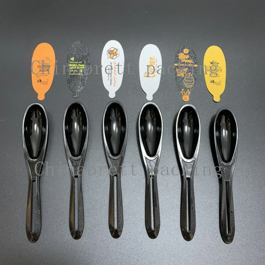 Экологичный одноразовый пластиковый стаканчик без бисфенола-А, 7 г, роскошная черная ложка для меда с фольгированной оберткой, еда, вечеринки, путешествия, свадьбы