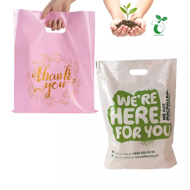 Напечатанная на заказ розовая фиолетовая экологически чистая упаковка для продуктов для супермаркетов PLA биоразлагаемые плоские пластиковые пакеты для товаров 12×15