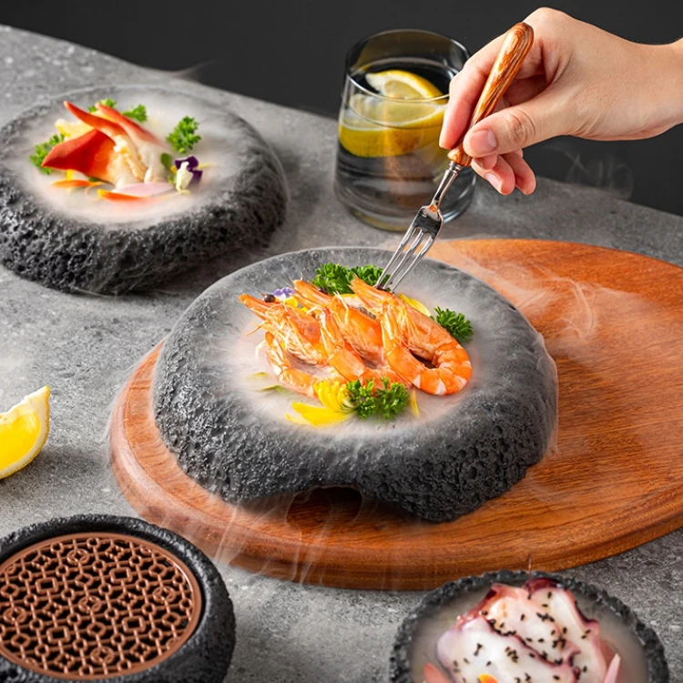 New Design Molecular Cuisine Plate Can Hold Dry Ice Cement Rock Plate Meteorite Planet Dinner Plate Wholesale