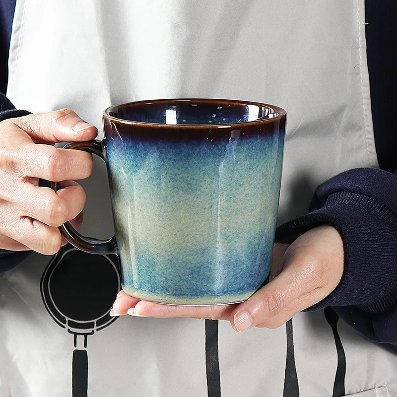 Оптовая продажа, 12 унций, керамическая кружка с синим градиентом, ручка, милая роскошь, домашний офис, вечеринка, вода, чай, кофе, молоко, аксессуары для питья, подарки