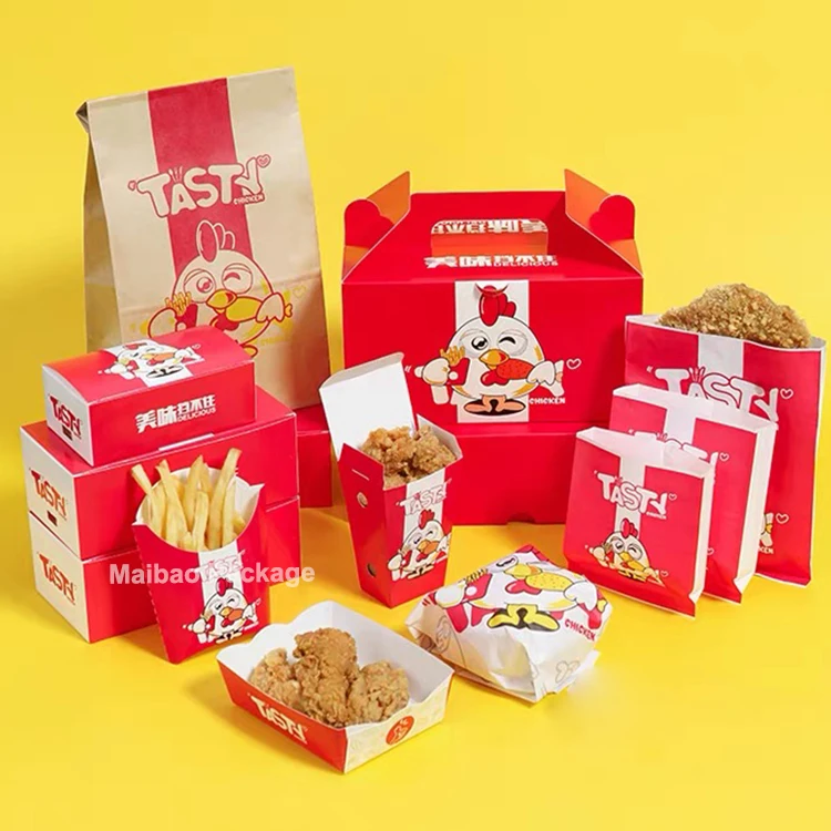 Напечатанная на заказ коробка для пиццы в ресторане на вынос, коробки для гамбургеров с картофелем фри, одноразовая упаковка для фаст-фуда, коробка для жареной курицы